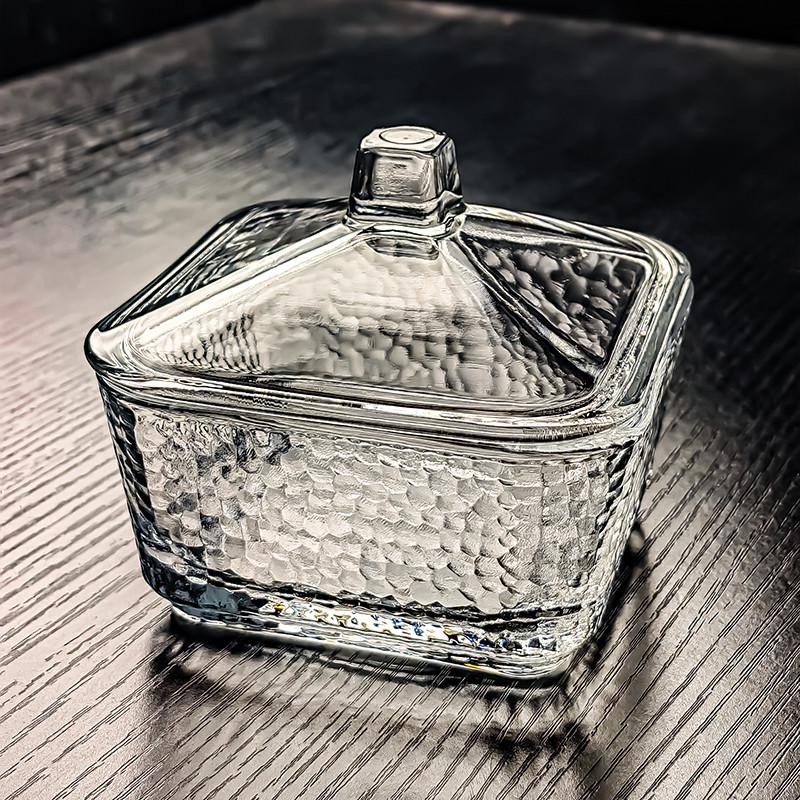 水晶玻璃碗方形小碗带盖零食四方水果干果盘糖果罐收纳盒容器器皿