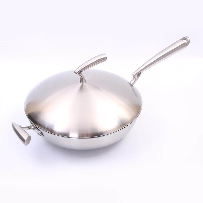 厂家直供304不锈钢炒锅 三层钢复合底炒锅 无涂层不粘锅