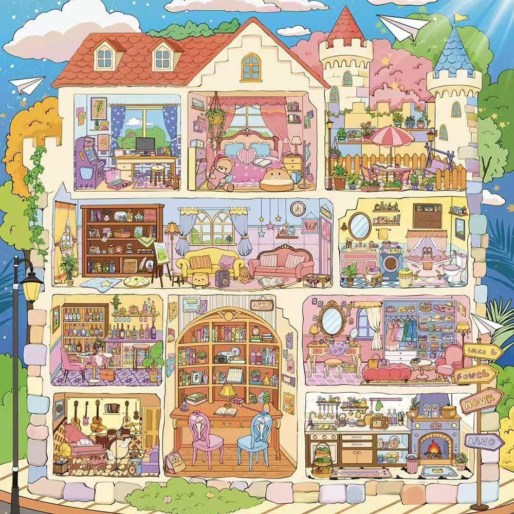 睡不着文创造景贴纸1.0系列校园城堡生活场景贴纸趣味解压创意diy
