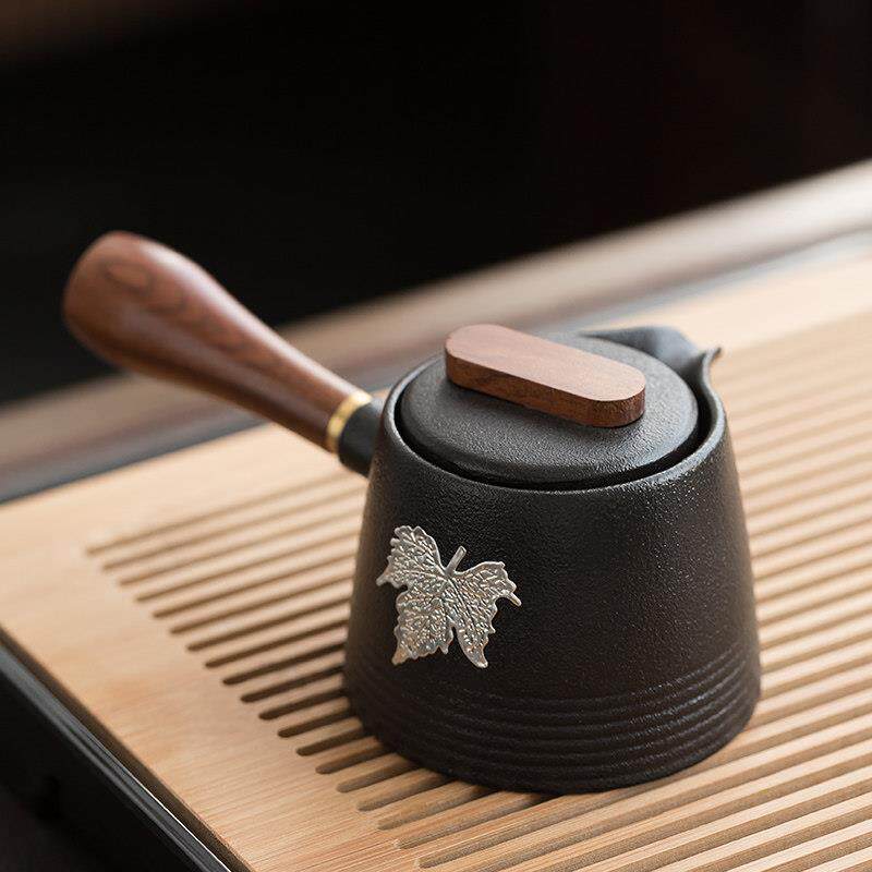 黑陶盖碗陶瓷泡茶碗粗陶手抓盖碗单个不烫手功夫茶具侧把茶壶茶杯