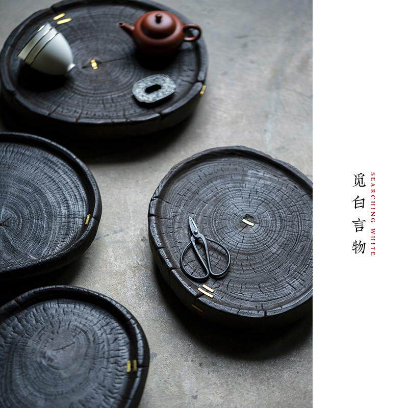觅白香樟木茶台侘寂风干 干泡茶盘小茶几覆古实木炭烧壶承三足底