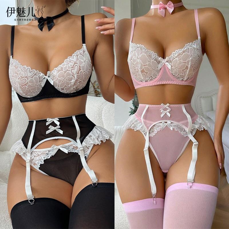 Sexy push maid bra underwire women up lace sexy outfit set