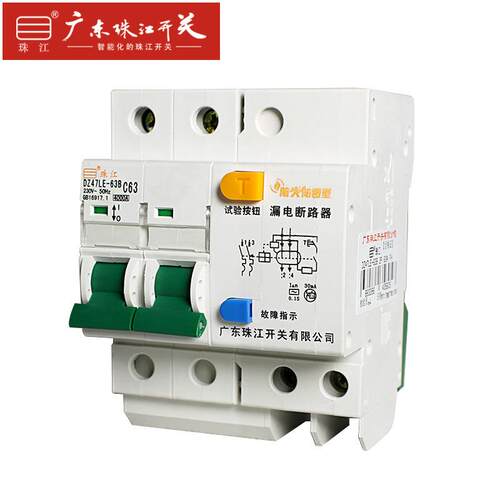 珠江开关 DZ47LE 2P 32-63A 智能断路器 防火防雷型 漏电空气开关
