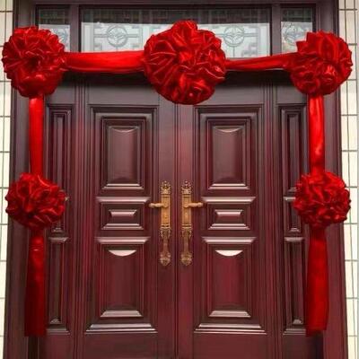 大红花球新房大门红绸布花乔迁新居入伙挂门大红花结婚婚房红绣球