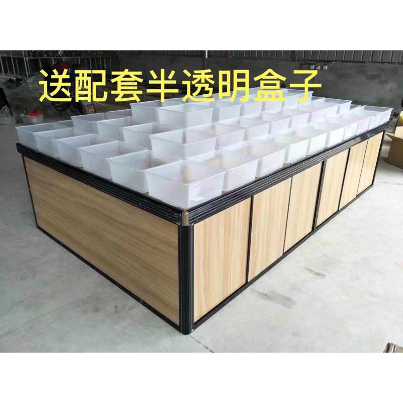 超市货架铝合金木纹堆头中岛柜展示陈列架食品散称饼干零食架子储