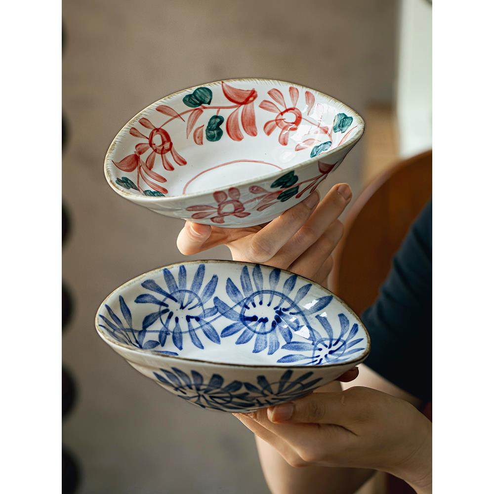 巷子尾〖日式氛围〗特色手绘浅口碗异形盘子前菜碗陶瓷凉菜点心碗,餐饮具,碗,淘宝优惠券,粉丝福利购,淘宝优惠卷