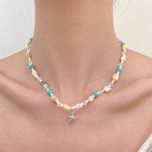 Shell starfish necklace for women海边度假串珠贝壳海星项链女