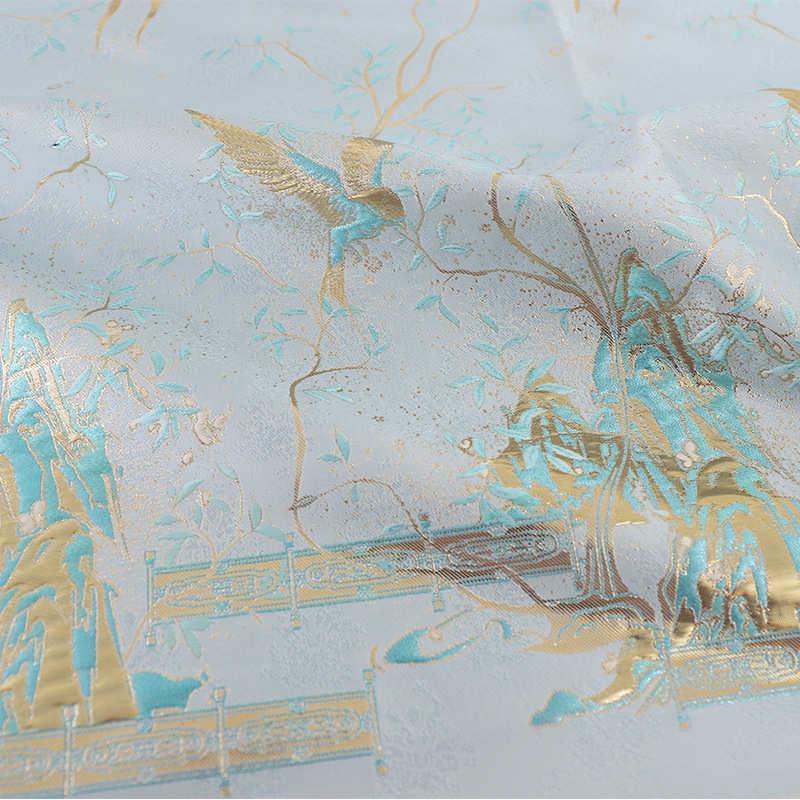 《鸟语芳华》新中式面料国风马面裙织金妆花提花缎源头厂家批发