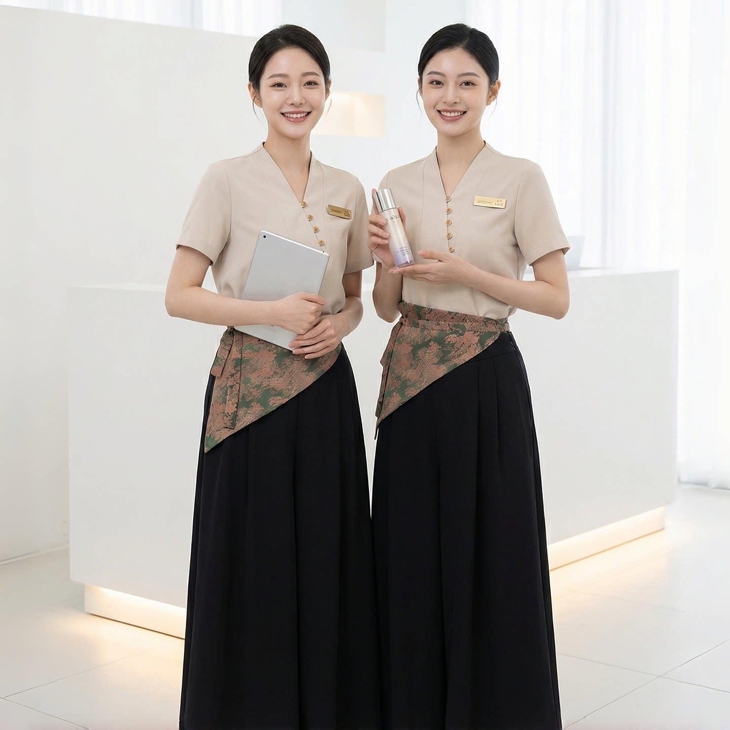 美容院工作服女美容师气质技师护理医美套装春夏新中式养生馆工装