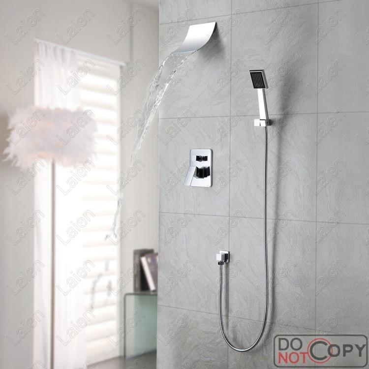 新款直销酒店家用洗浴室暗装入墙式镀铬黄铜淋浴瀑布出水龙头手持