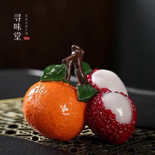 大吉大利变色茶宠｜寻味堂创意桔子荔枝励志个性树脂摆饰茶道茶玩