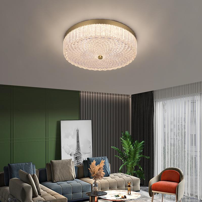 轻奢全铜吸顶水灯玄关卧TLS-A002e室阳台璃玻灯饰圆形防ld灯简约