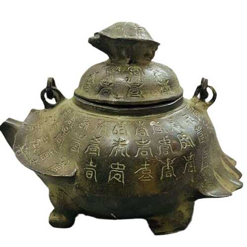 仿古御制手提酒壶茶壶长寿龟铜仿古神龟壶古玩铜器摆件收藏送礼品