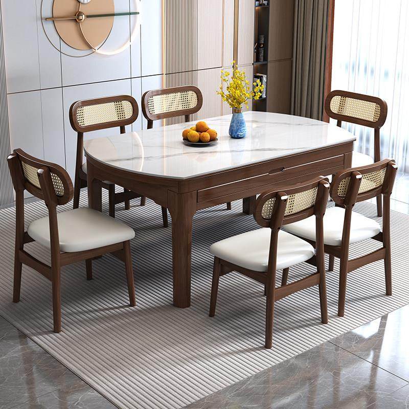 中古风实木岩板餐桌家用小户型可伸缩折叠吃饭桌现代简约可变圆桌,住宅家具,岩板餐桌,淘宝优惠券,粉丝福利购,淘宝优惠卷