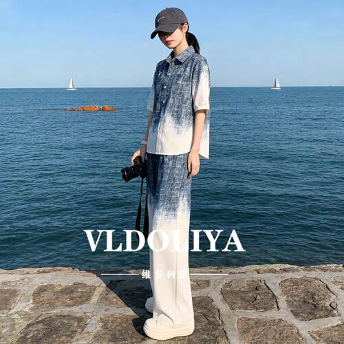 VLDOLIYA维多利亚2026春夏新款休闲运动套装女短袖衬衫阔腿裤套装