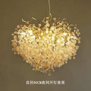 艺术餐厅灯具 金色新款 后现代轻奢水晶吊灯意式 圆形奢华客厅灯法式