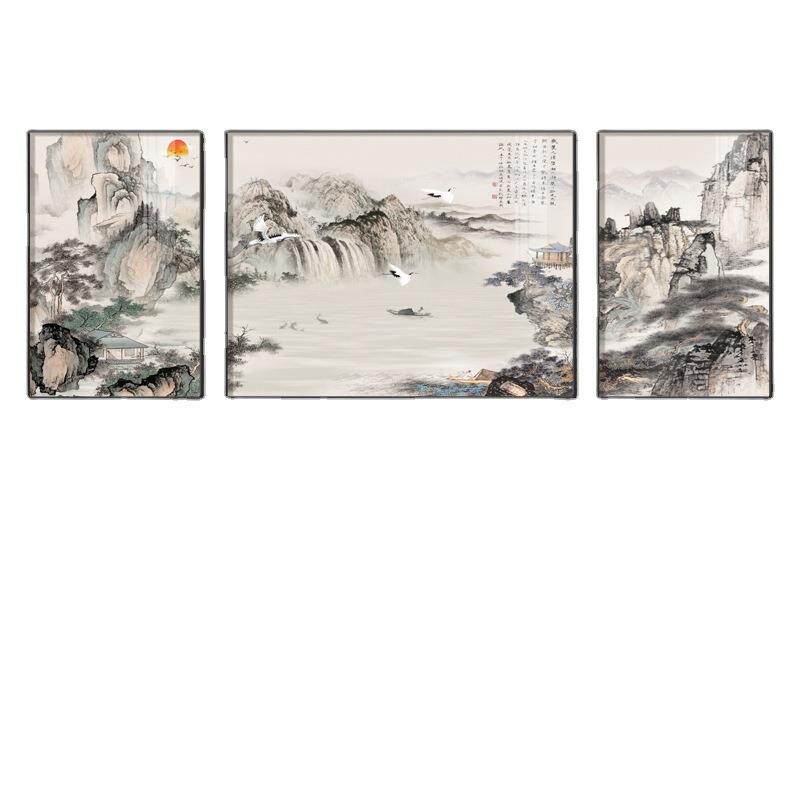 陈少梅望云楼山水画客厅三联装饰画沙发背景墙国画新中式茶室挂画