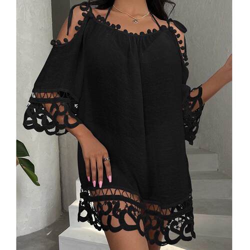 Female Splicing Ball Beach Skirt with Neck Strap and