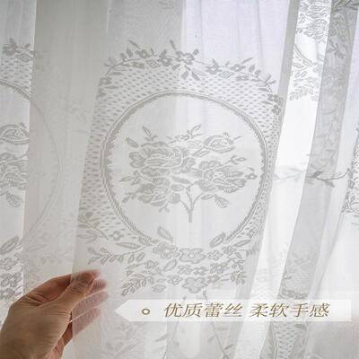 新纱款蕾丝法式复古帘纱客厅阳RTE台飘窗窗窗纱防晒帘网红窗梦幻