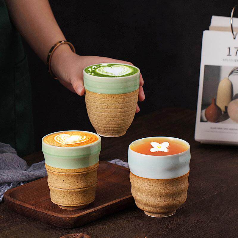 跨境龙泉青瓷粗陶茶杯浓缩咖啡杯陶瓷随手杯小额DIY logo