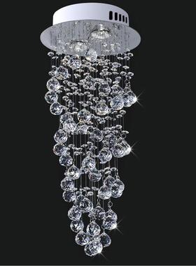 复式LDY楼客梯灯吊墅线水晶灯简约创意LED圆形双旋厅别螺长吊灯