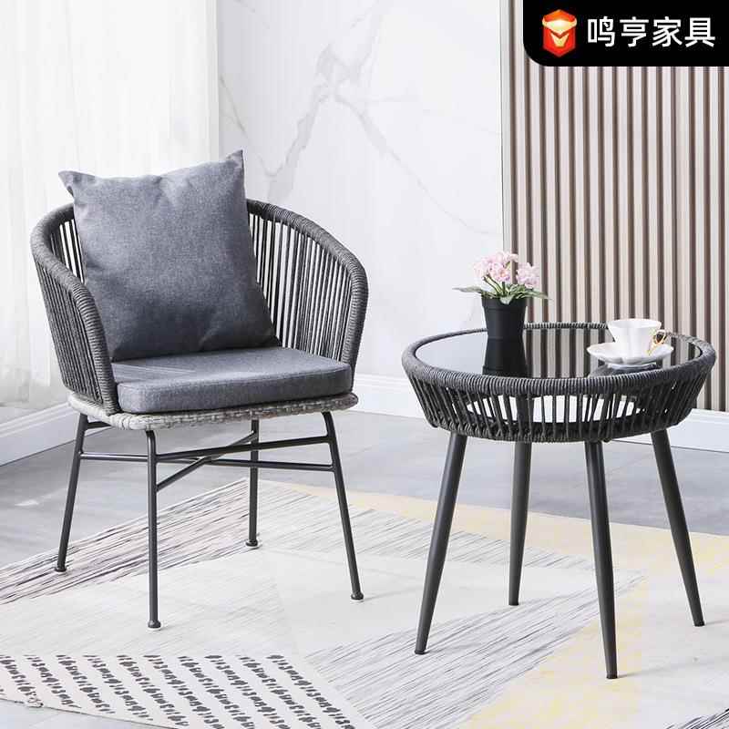 酒店庭院藤编三件套沙发椅客厅休闲户外单人椅轻奢民宿靠背藤椅