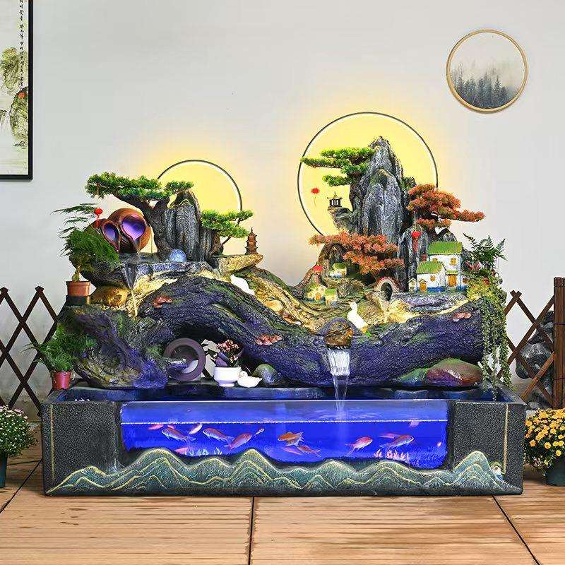 跨境新简约大型假山鱼缸落地流水摆件水幕墙屏风装饰开业招财景观