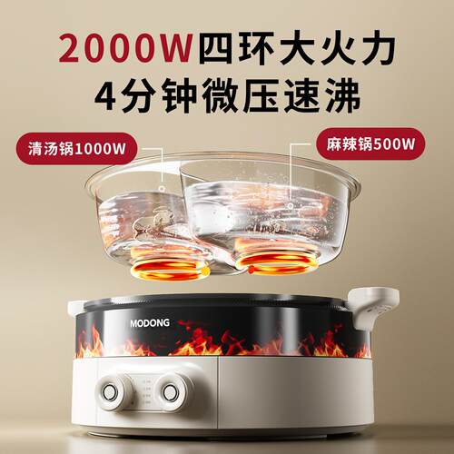摩动欢聚多功能火焰电火锅家用网红鸳鸯锅一体式多功能大容量火锅