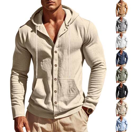 Men's hooded long sleeved shirt, men's patch pocket long