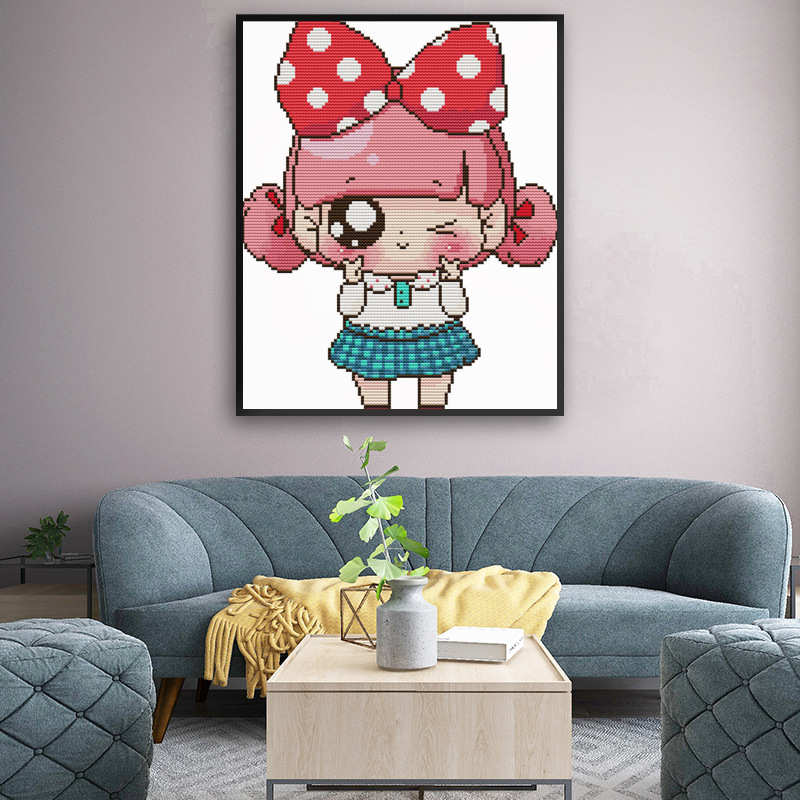 欢乐99新品十字绣卡通系列带蝴蝶结小女孩钻石画餐厅装饰一件代发图片