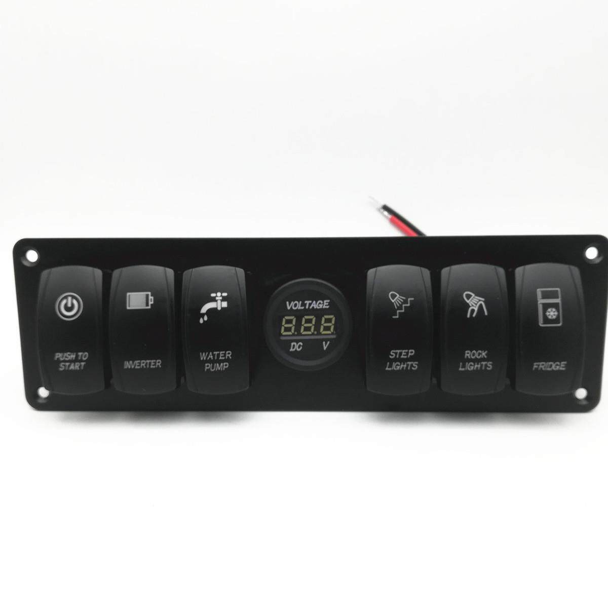 热卖汽车游艇开关面板6位组合ON-OFF开关中间电压表或USB车充