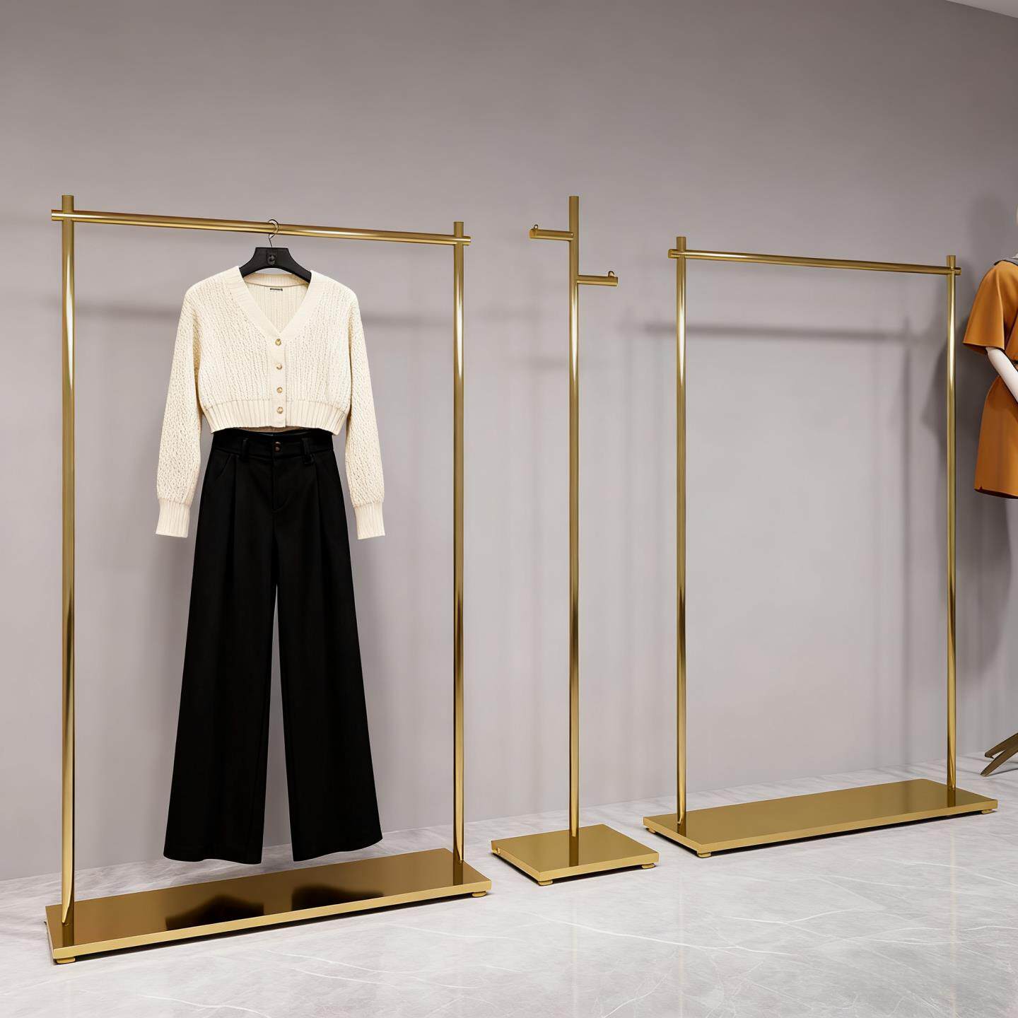 服装店展示架不锈钢钛合金落地式挂衣服架子女装店专用中岛陈列货