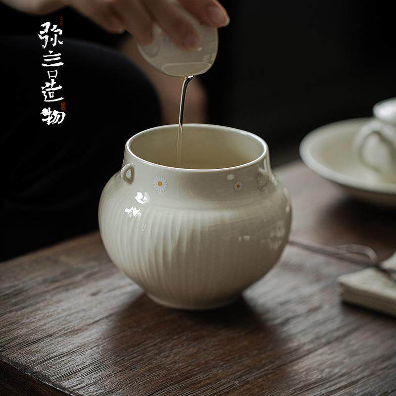 草木灰陶瓷建水手工茶洗大号杯洗家用干泡水盂茶道配件茶渣斗