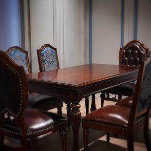 美式 1方饭形桌椅组用合乡村复古 餐桌轻奢全实餐木吃桌子家长6230