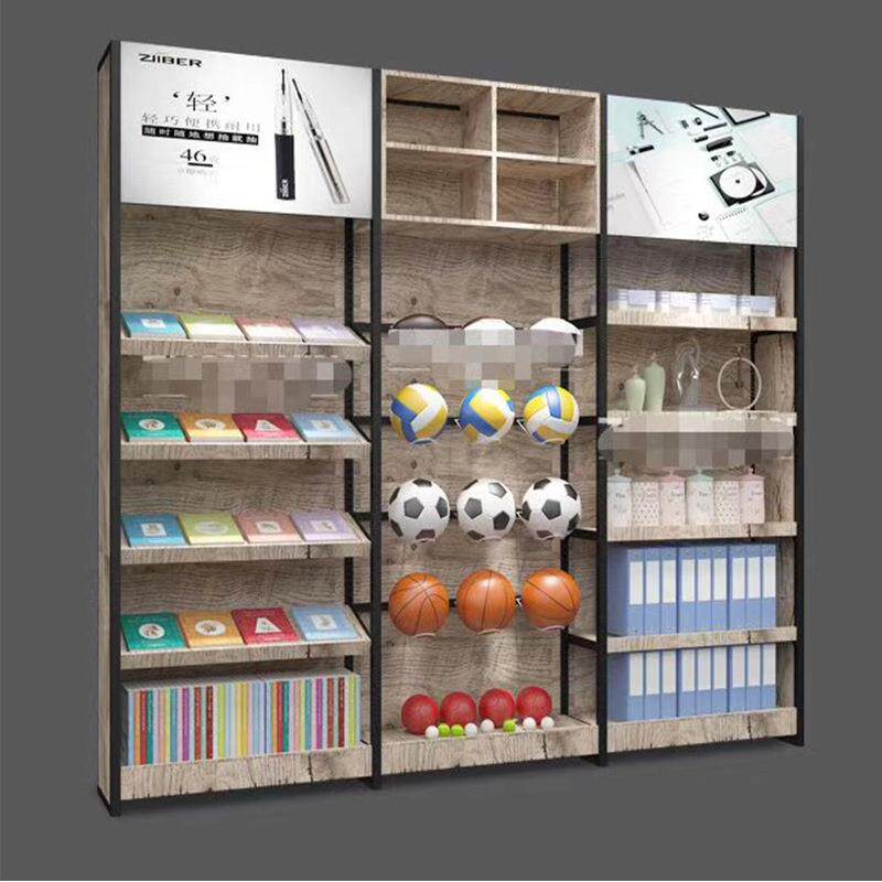 文具店超市货架复古风钢木结构文具办公用品货架学生书本展示架