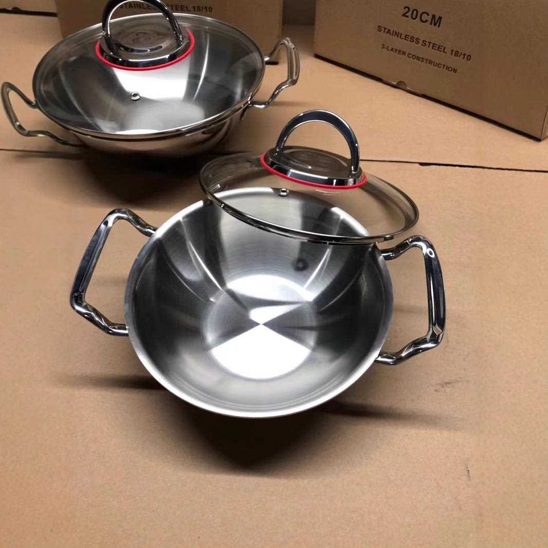 出口品质304不锈钢海鲜锅火锅干锅小锅复合一体厚款锅20和24cm