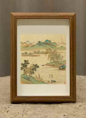 明陆士仁湖山佳趣山水画挂画字画摆台办公室玄关装饰国画禅意礼物
