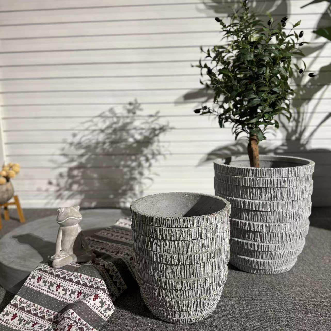 创意落地水泥花盆现代简约客厅室内外绿植花器大号盆栽容器轻奢