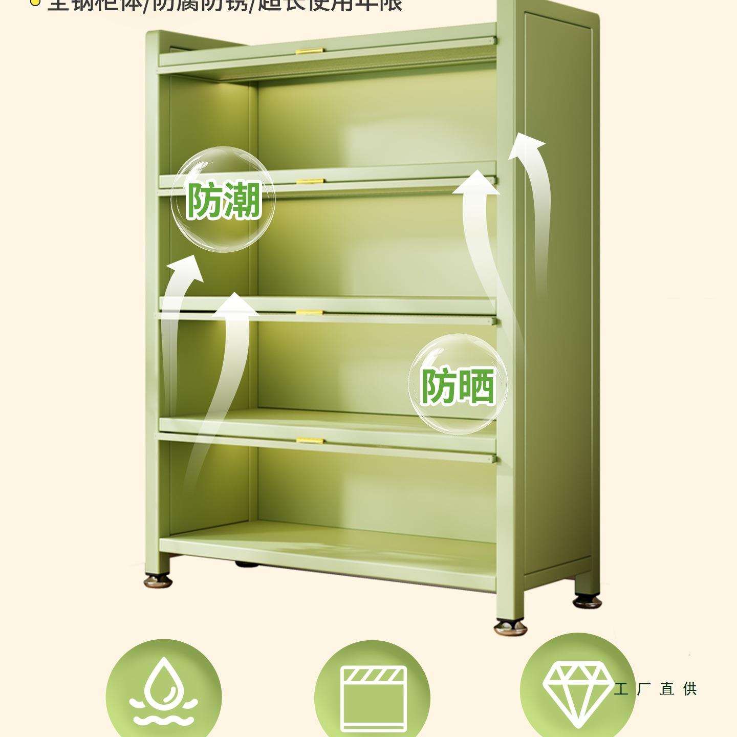 钢制收纳柜多层大容量家用金属储物柜防水防晒一体靠墙铁艺置物架