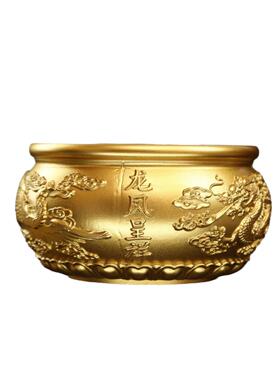 黄铜龙凤呈祥聚宝盆工艺品客厅桌面玄关家居办公室装饰金色新中式