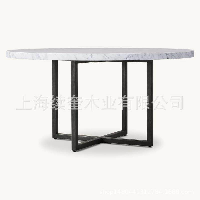 RH简约不锈钢大理石圆形桌餐椅组合家用餐厅家具亚马逊出口工厂