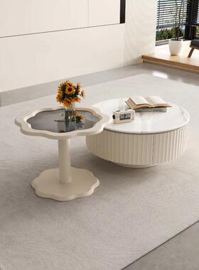板茶几客厅家用户型轻奢TIQ岩板现岩代小网简约新款圆形奶红油茶