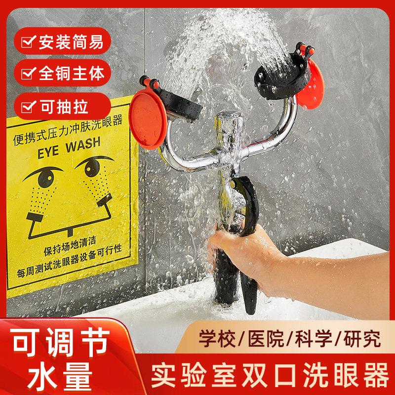 洗眼器实验室医院用双口台式壁挂式304不锈钢紧急冲淋洗眼器验厂