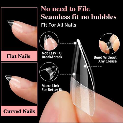 600pcs Half Cover Almond Pre-filed Nail Tips Half Matte