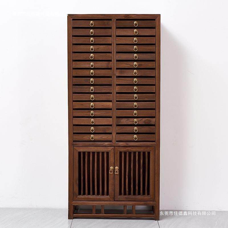 实木茶饼展示柜榆木普洱茶储存多层抽屉茶室收纳柜免漆茶样柜茶柜