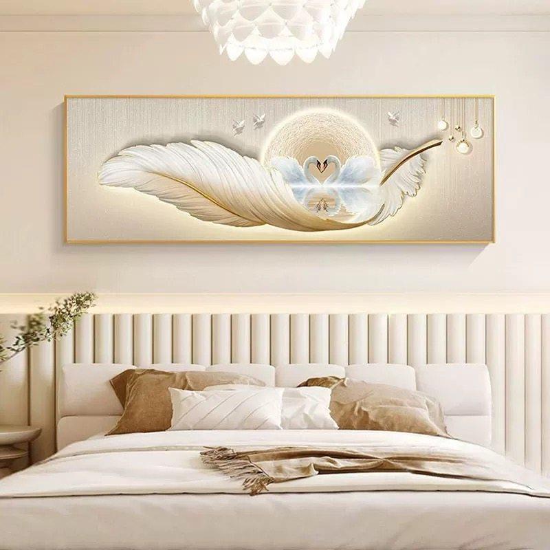 主卧床头画 画客厅卧室装饰画 画晶瓷镶钻现代简约天鹅背景墙挂画