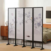 屏风隔断可折叠移动新中式 染色桐木框酒店家居办公茶室办公室玄关