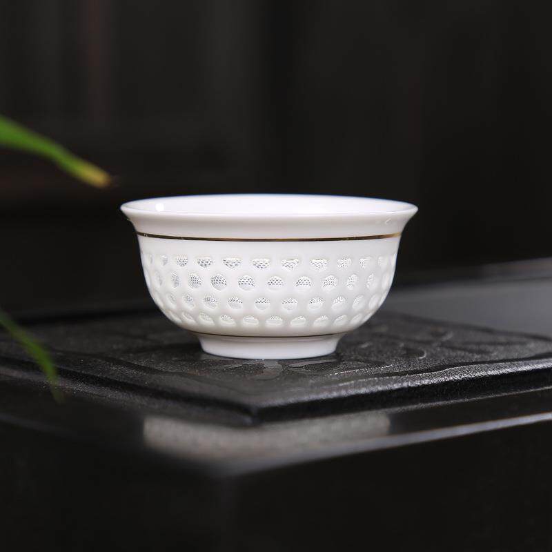 联纵 玲珑不漏水茶碗茶杯 整套陶瓷功夫茶具玲珑瓷蜂巢品茗杯