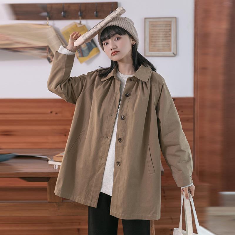 Womens cotton windbreaker womens mid-length straight loose