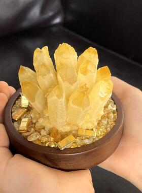 黄水晶摆件 水晶簇原石发财树黄水晶球水晶柱消磁客厅办公室饰品